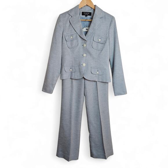 Signature by Larry Levine Vintage Women's 2 Piece Blue Pant Suit Set Size 4 - Picture 1 of 16